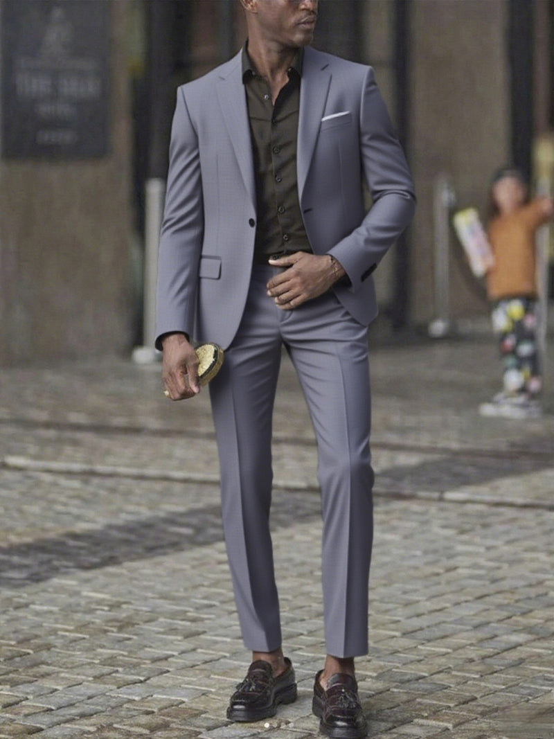 2pcs Men's Slim-Fit Burgundy Wedding & Business Suit Set.