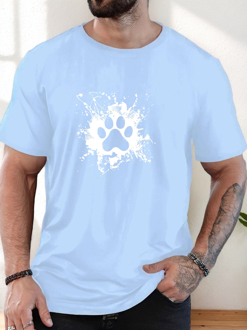Men's Casual Summer T-Shirt with Paw Print Design.