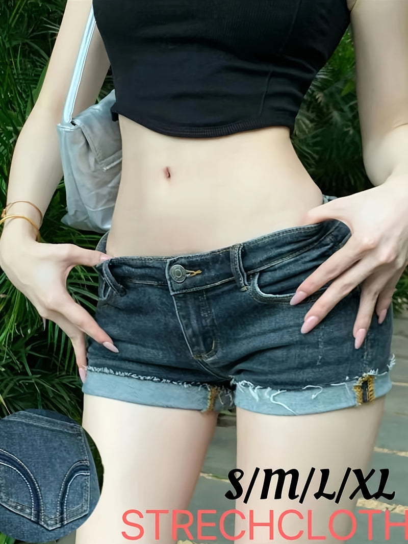 Hot Low-Rise Ultra-Short Women's Sexy Slim-Fit Fitted Raw- Denim Shorts Hot Pants.