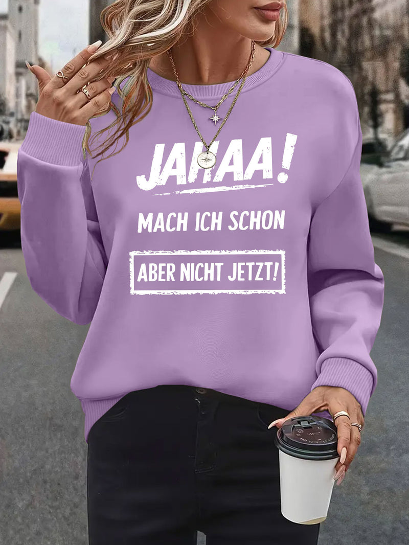 Women's Oversized German Text Print Sweatshirt.