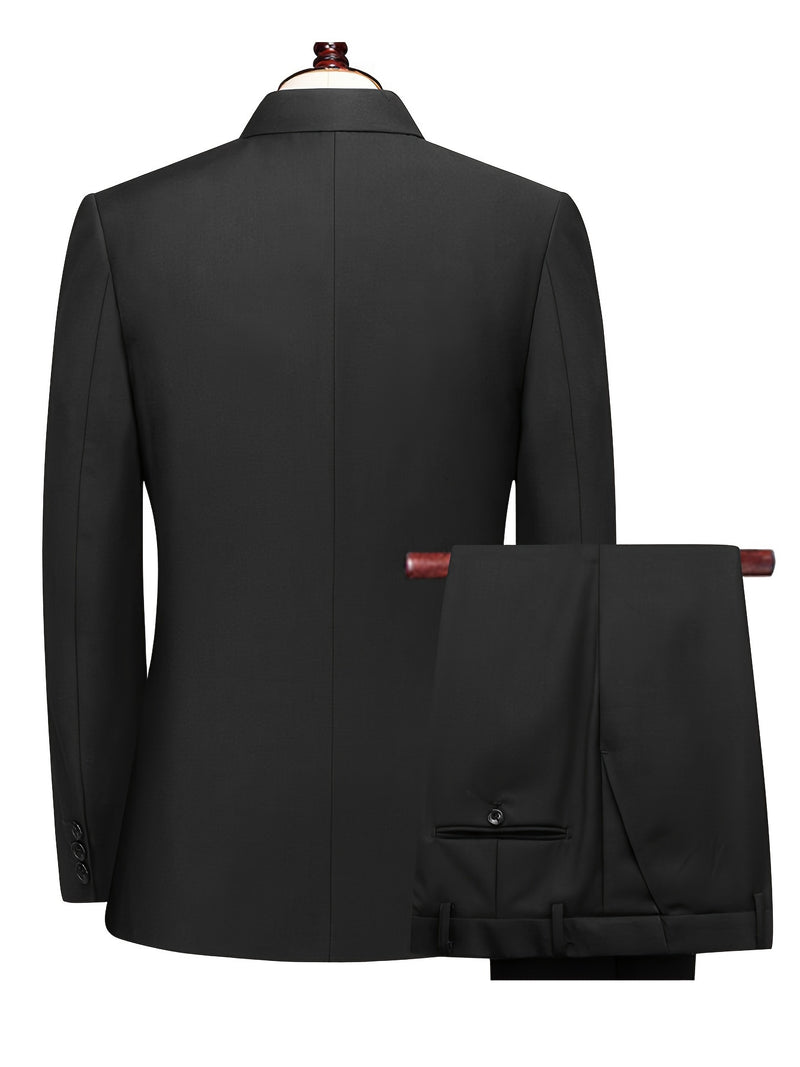 Men's 2pcs Suit Set: Jacket and Trousers, Single-Breasted with Two Buttons.