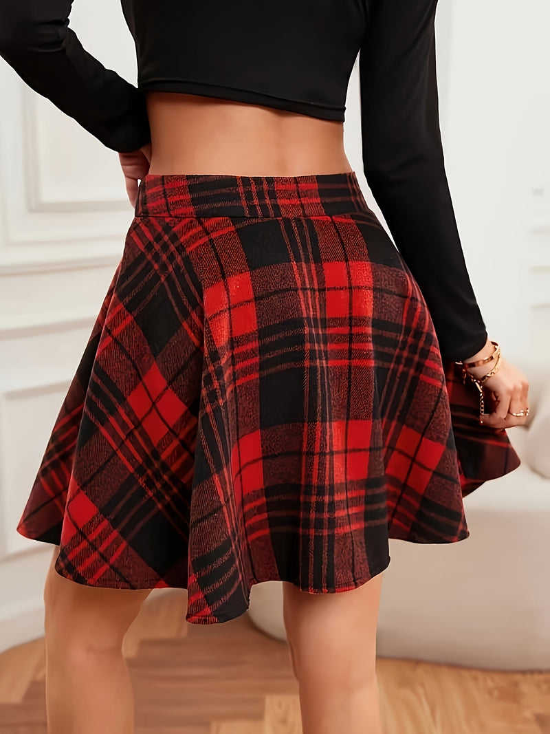 Women's Elegant Plaid A-Line Half-Skirt - Short Summer Dress.