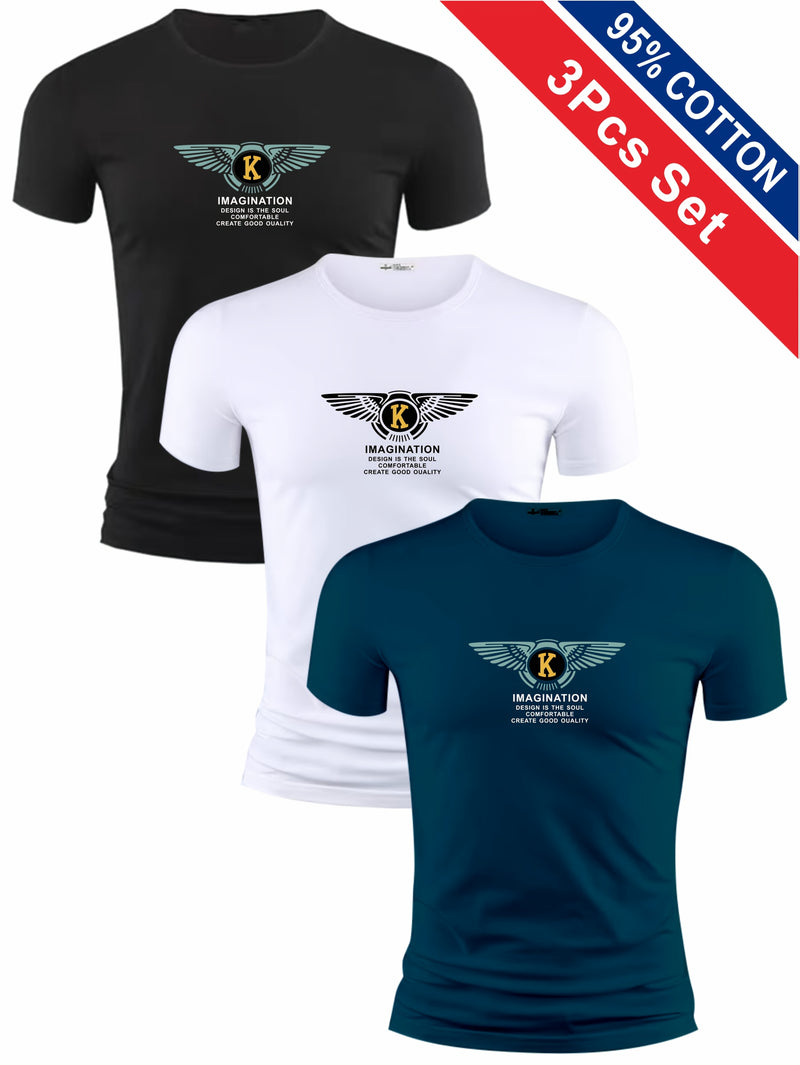 3pcs Men's Casual Short-sleeve Cotton Crew Neck T-shirt Set.