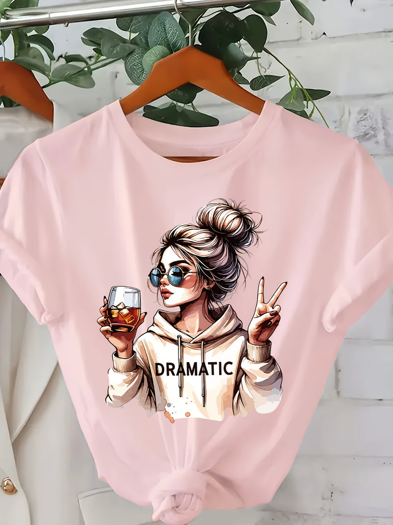 Women's Fashion Print Round-Neck Short-Sleeve T-Shirt.