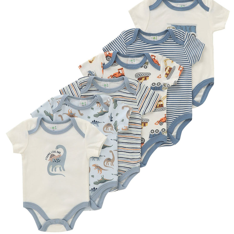 6pcs Newborn Baby Romper with Dinosaur and Truck Embroidery.