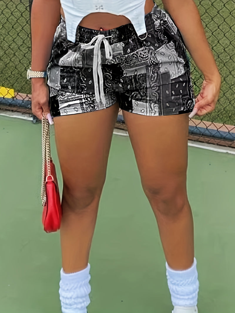 Boho Paisley Print Drawstring Shorts, Casual Shorts For Spring & Summer.