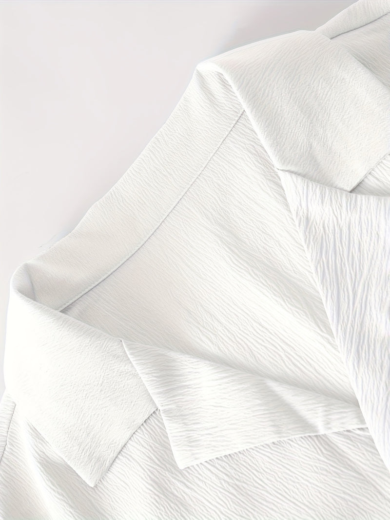 Men's Casual Solid Color Suit Collar Shirt and Trousers Set.