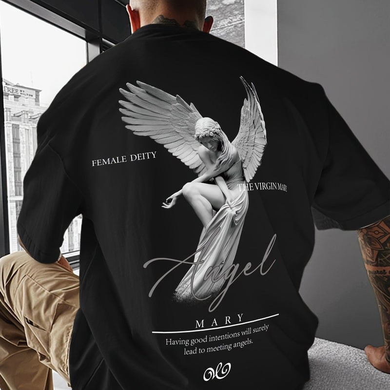 Men's Casual Street Style Angel Graphic T-Shirt.