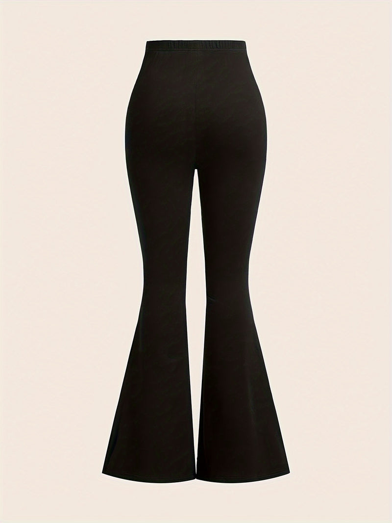 A Three-Piece Women's Solid Color High-Waisted Fitted Flared Pants Set.