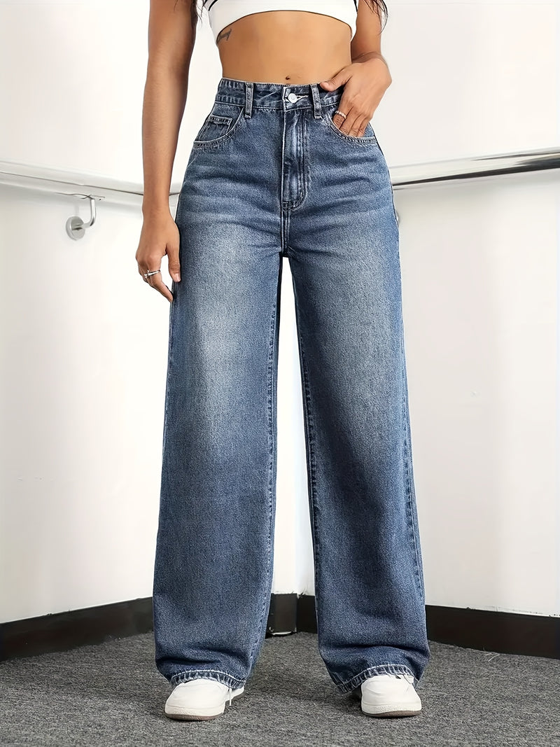 Blue Loose Straight-leg Jeans for Women.