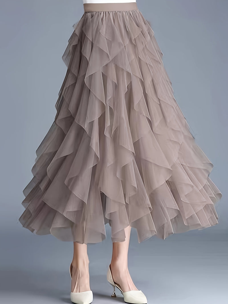 Chic Elegance, Elegant High-Waist A-Line Tulle Skirt for Women.