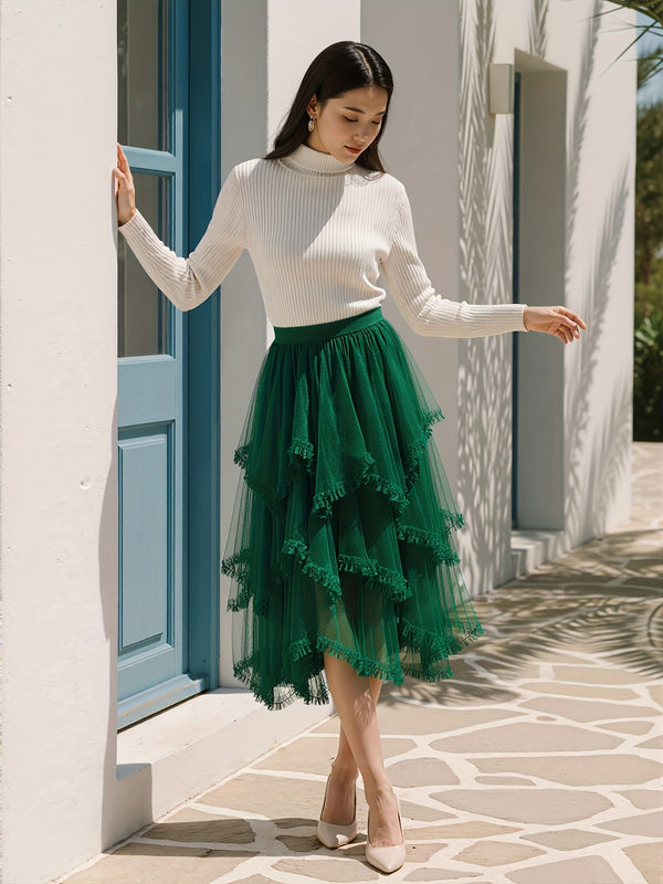 Women’s Punk-Inspired Layered Tulle Skirt with a Black Gothic Mesh.