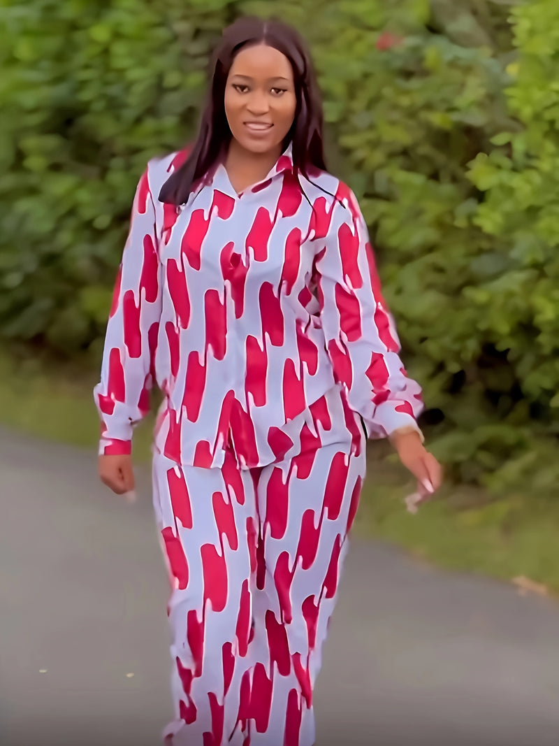 Women's Spring Summer Autumn Casual Button Long Sleeve Shirt Wide Leg Pants.