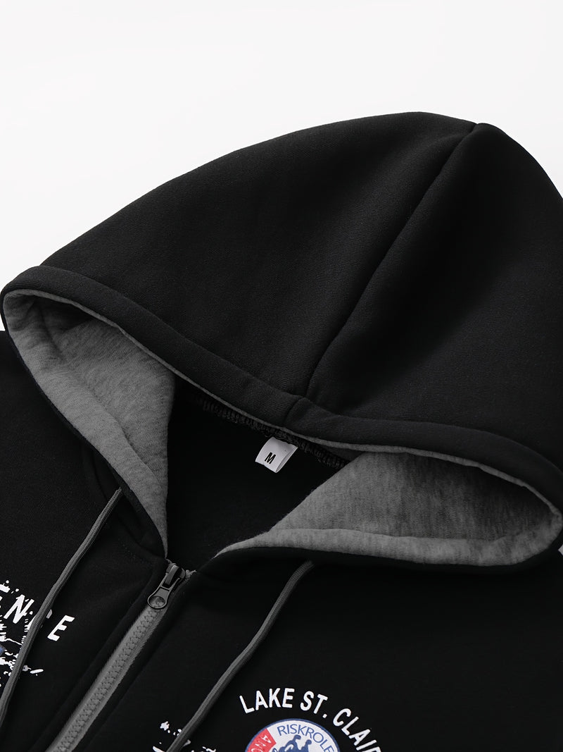 Men's Hooded Sweatshirt with Letter Print, Two-Piece Sports Running Outfit.