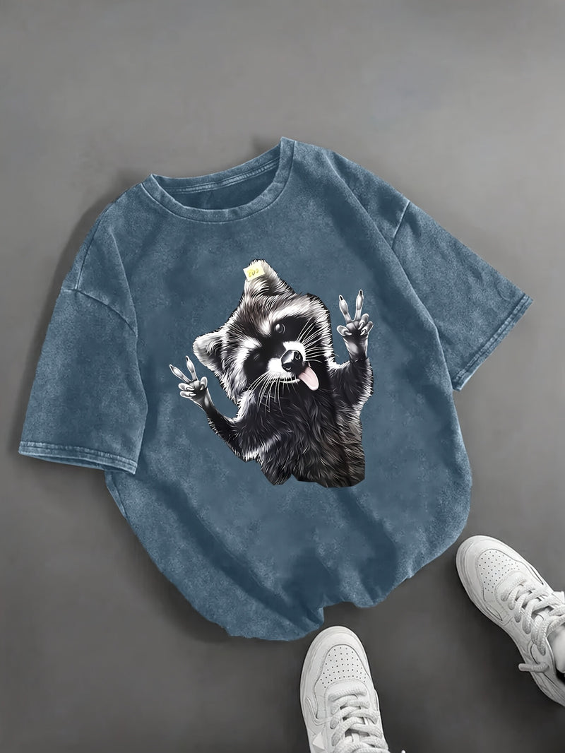 Women’s Vintage Raccoon Face Graphic T-Shirt.