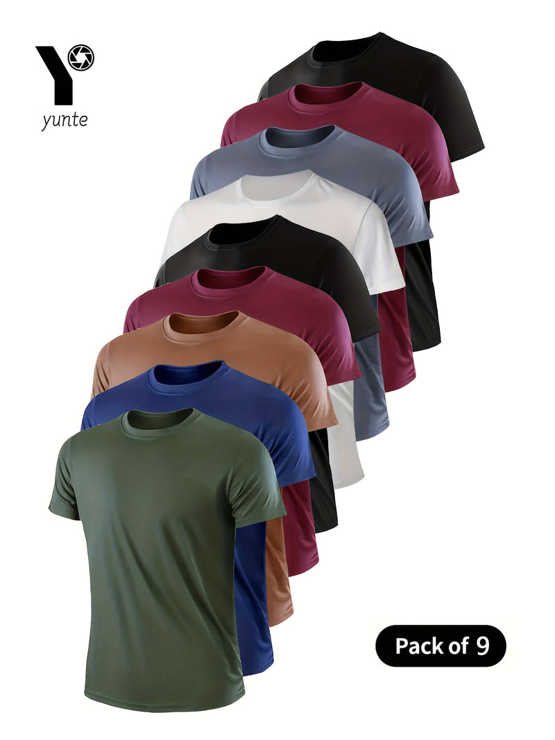 9pcs Men's Lightweight Crewneck T-Shirts in Army Green.