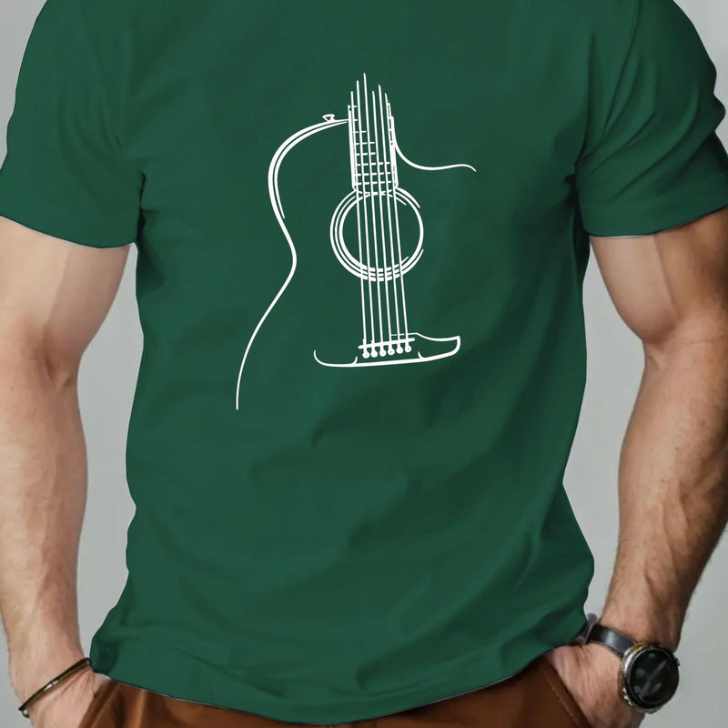 Men's Guitar Graphic Summer Casual Crew Neck Short Sleeve T-Shirt.