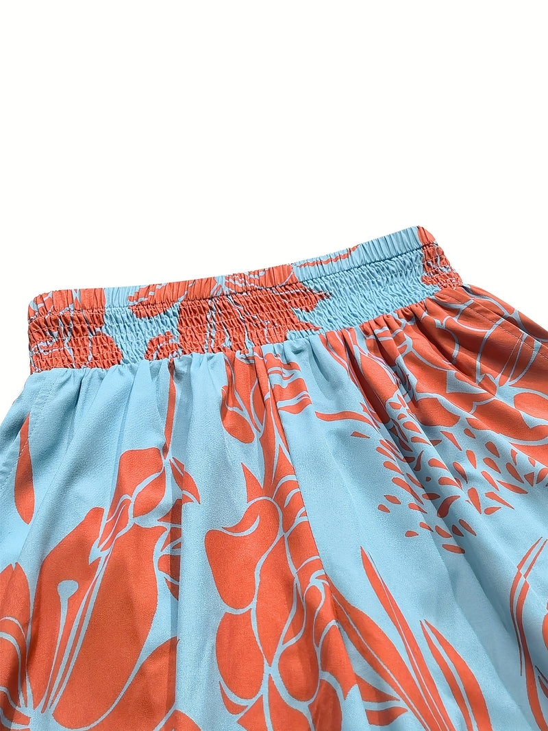 Women's Slim Fit Tank Top Floral Print Wide Leg Pants Two-Piece Set