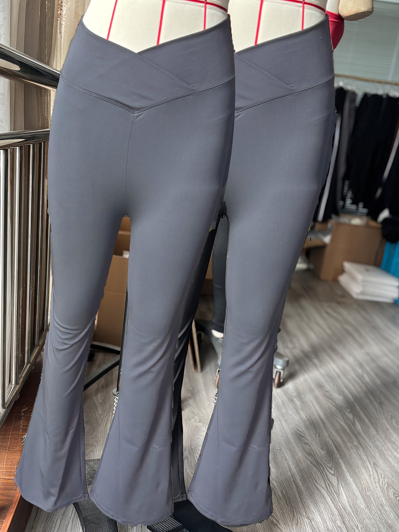 2pcs Women's High-Waisted Wide-Leg Bell-Bottom Tummy Control Pants.