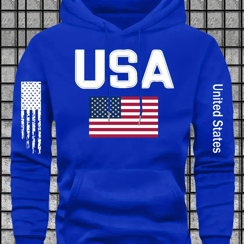 Men's Casual Versatile Stylish Hoodie with USA Letter Print.