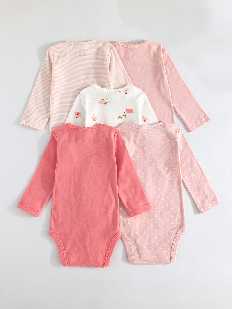 Children's Cartoon Animal Versatile Long-Sleeve Romper 5pcs Set.