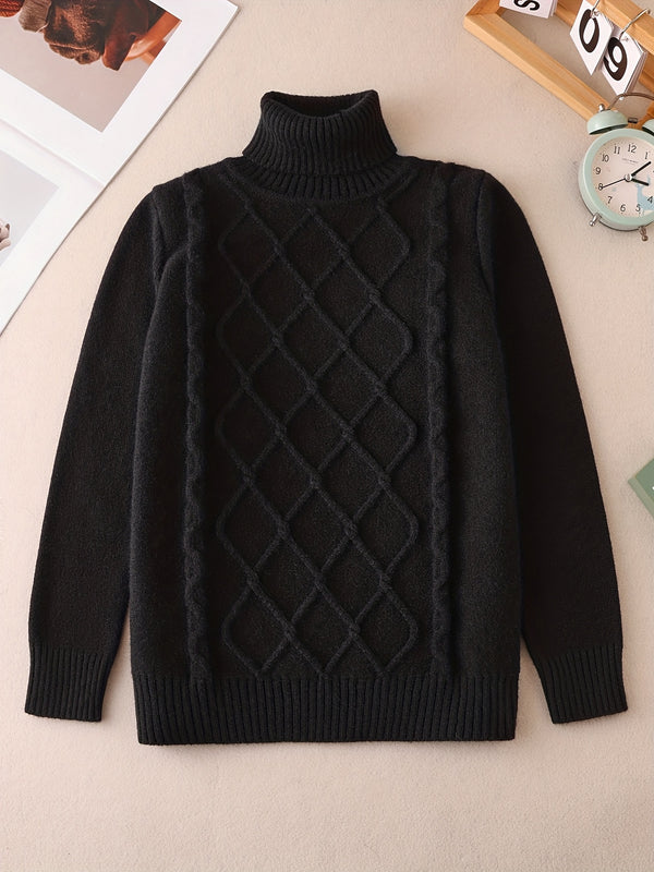 Kids High Neck Sweater for Boys and Girls, Solid Color Knitwear.