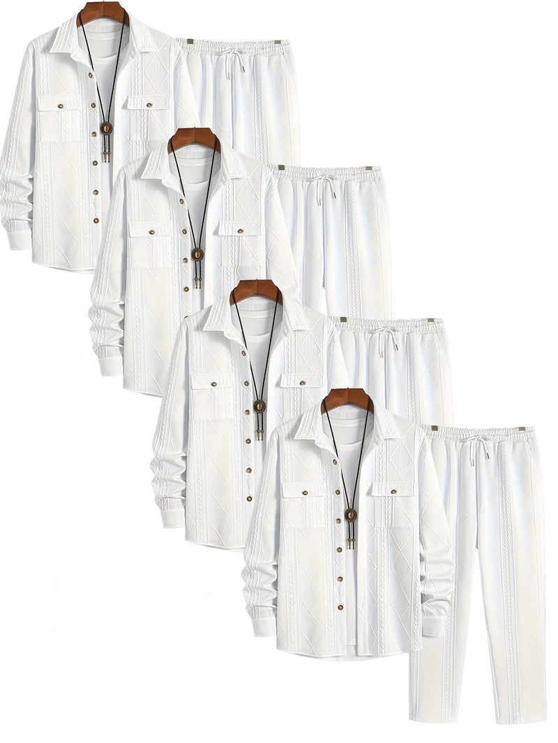 European Style Men's Casual Sport Short Sleeve Long Pants Set.