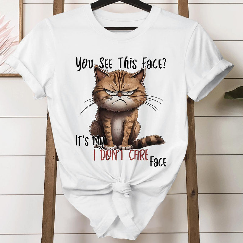 Women’s Cat-Themed Round-Neck Short-Sleeve T-Shirt.