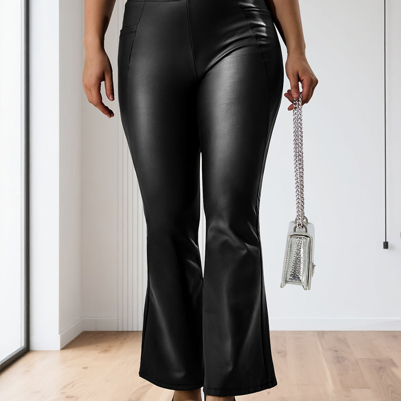 Women's Plus-Size Fleece-Lined Faux Leather Flared Pants.