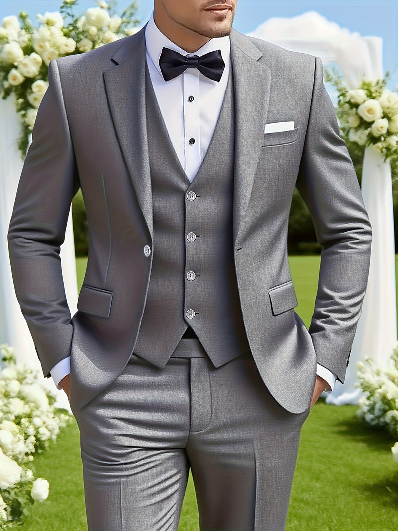 3pcs Men's Suit Set, All-Season Business Wedding Party, Suit Jacket,