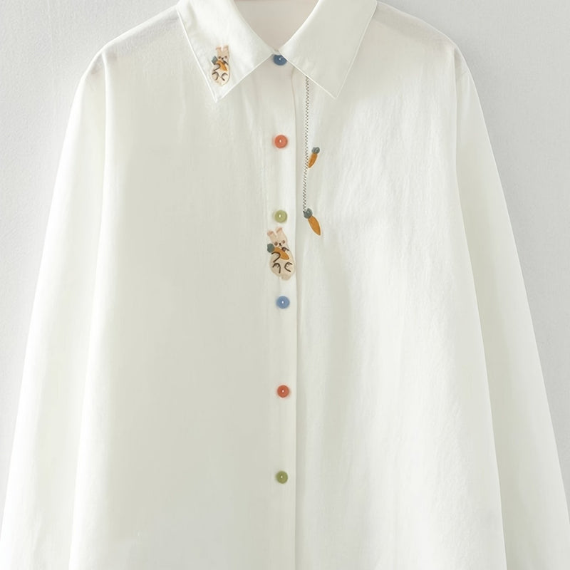 Women's Korean-Style Rabbit & Radish (Gatnori) Embroidery Blouse.