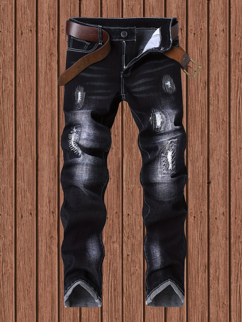 Men's Slim-Fit Stretch Denim Jeans in Dark Blue, Suitable for All Seasons.