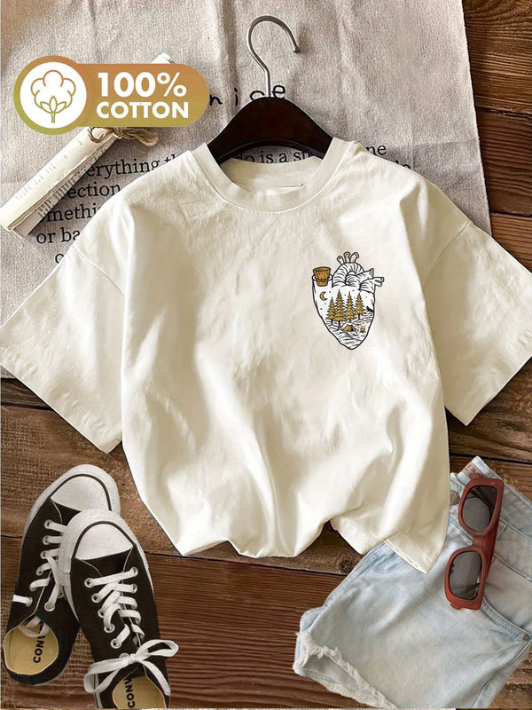 Women’s Graphic Print T-shirt, Short Sleeve Crew Neck.