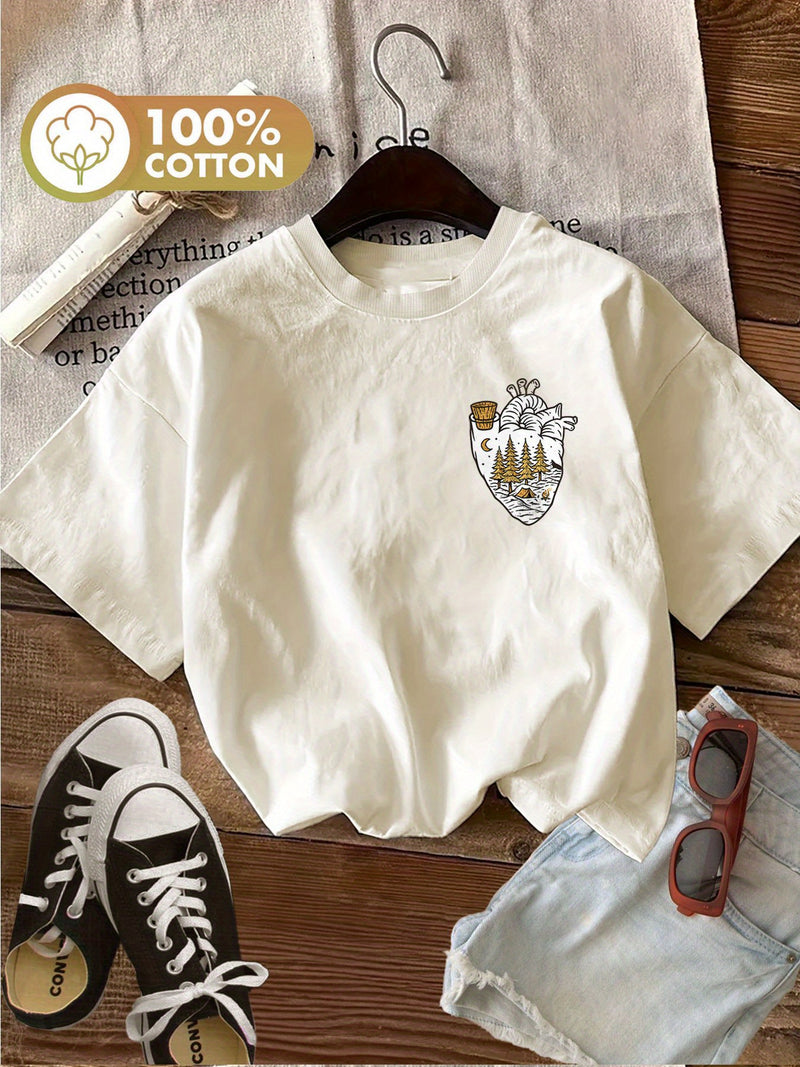 Women’s Graphic Print T-shirt, Short Sleeve Crew Neck.