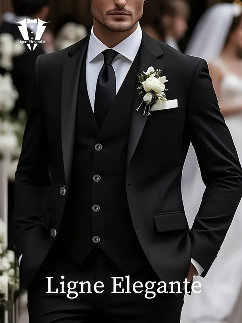 Men's 3pcs Suit Set, Premium Notch Lapel Suit, Plus Size Men's Suit Set.