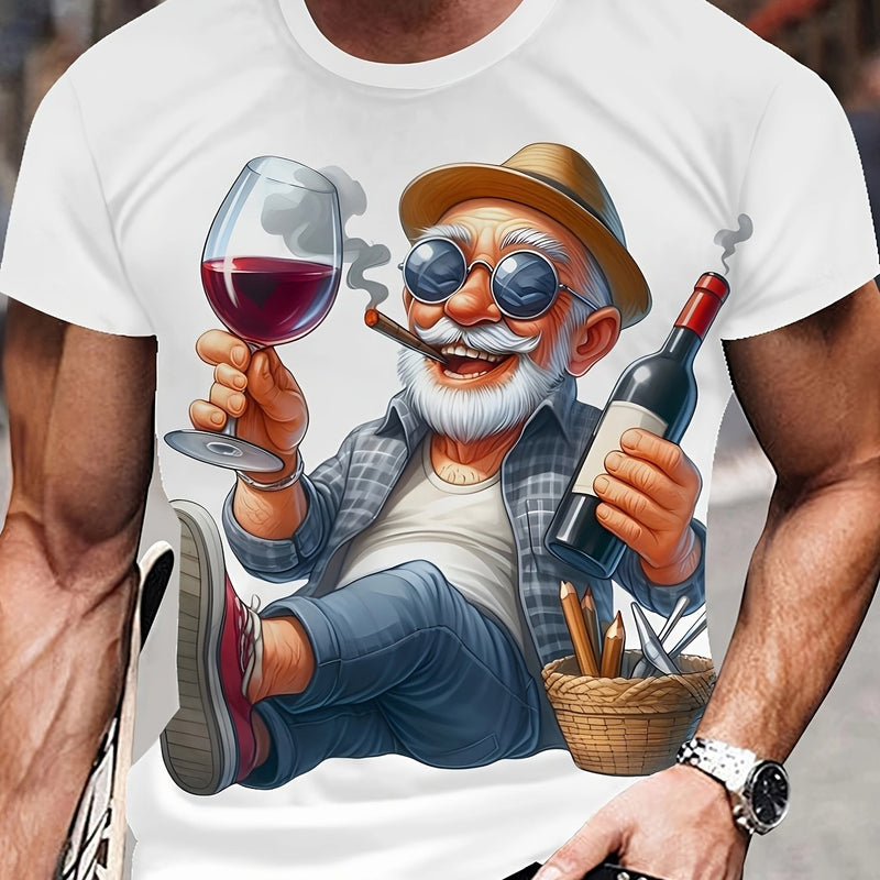 Men's Casual Summer Short-sleeve T-shirt, 3D Elegant Elderly Print.