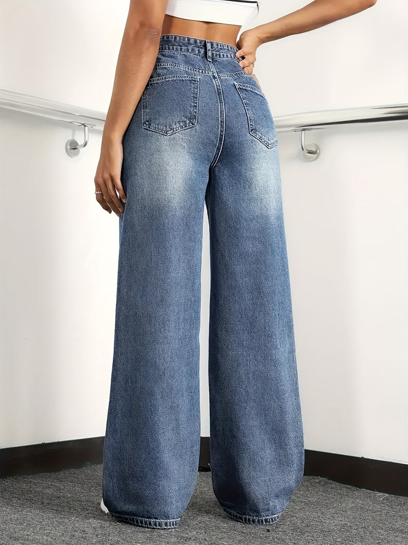 Blue Loose Straight-leg Jeans for Women.