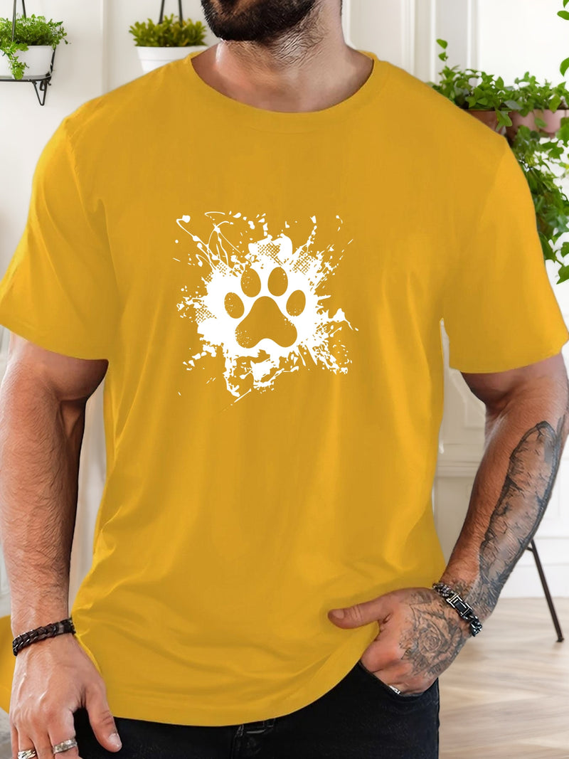 Men's Casual Summer T-Shirt with Paw Print Design.