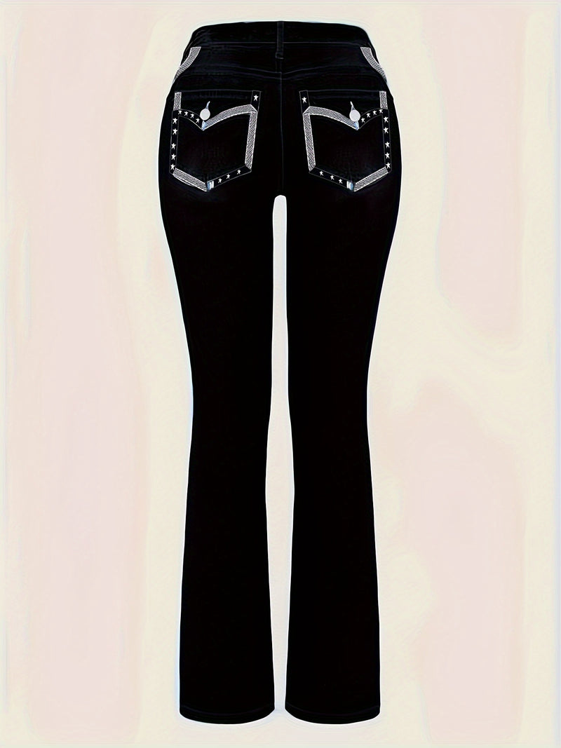 Women's Stretch Jeans, Fashionable Versatile Embroidered Flare Jeans.