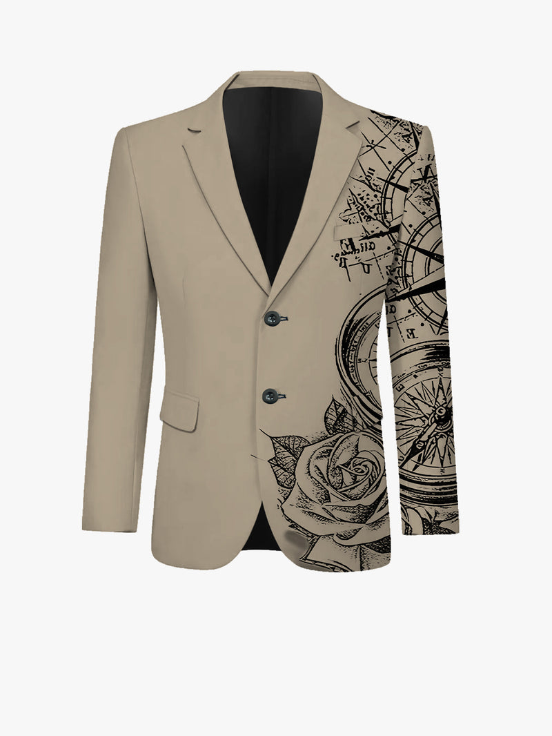 Men's Suit Set: Printed Business Suit Jacket and Trousers 2pcs Set.