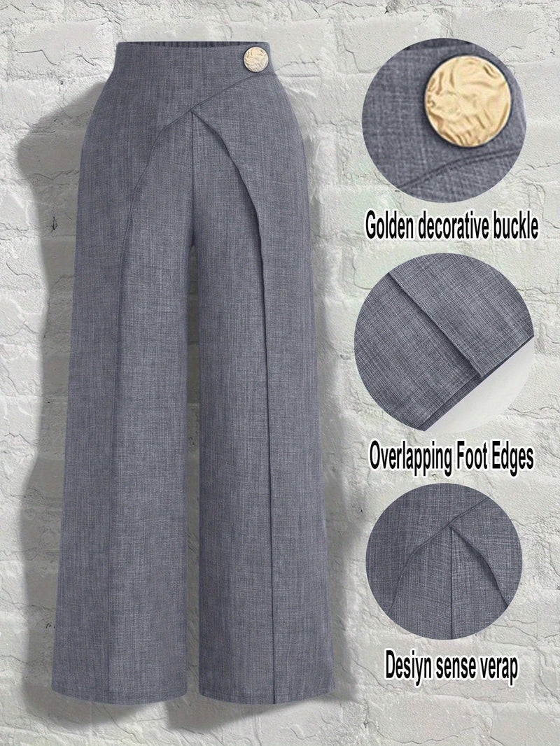 Women's Elegant Metal Buckle Decorated Pants.