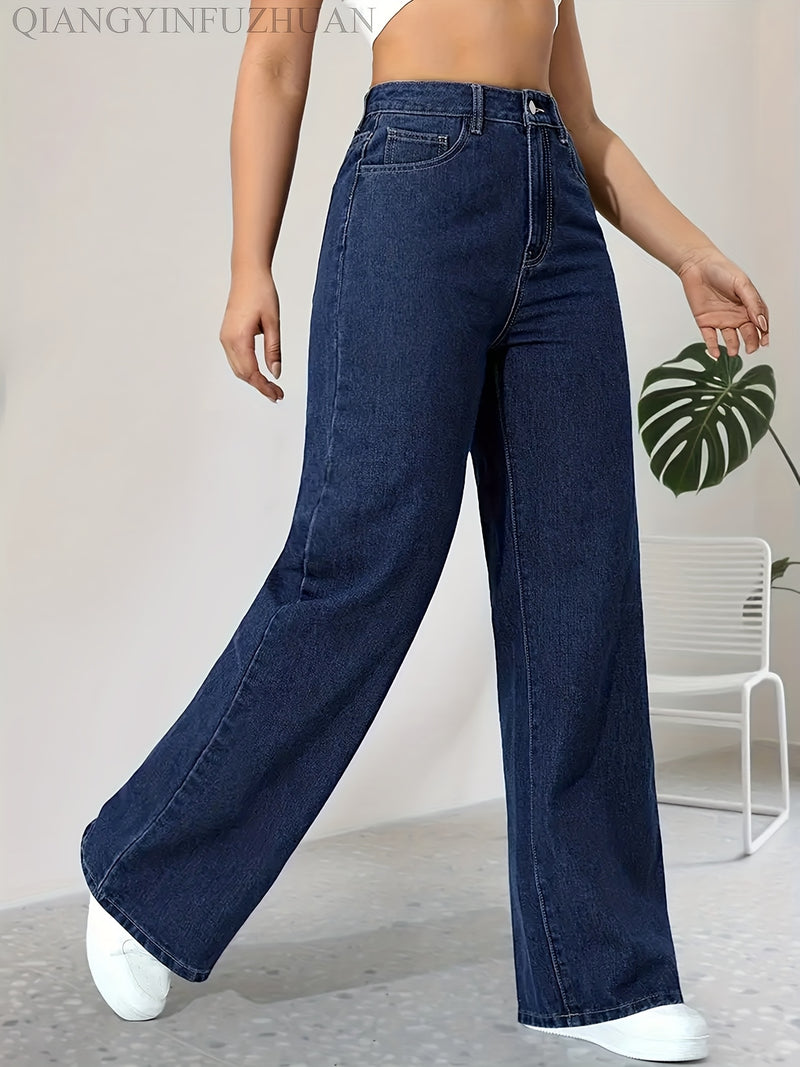 Ladies Loose Wide-Leg High-Waisted Elastic Comfortable Straight-Leg Long Pants.