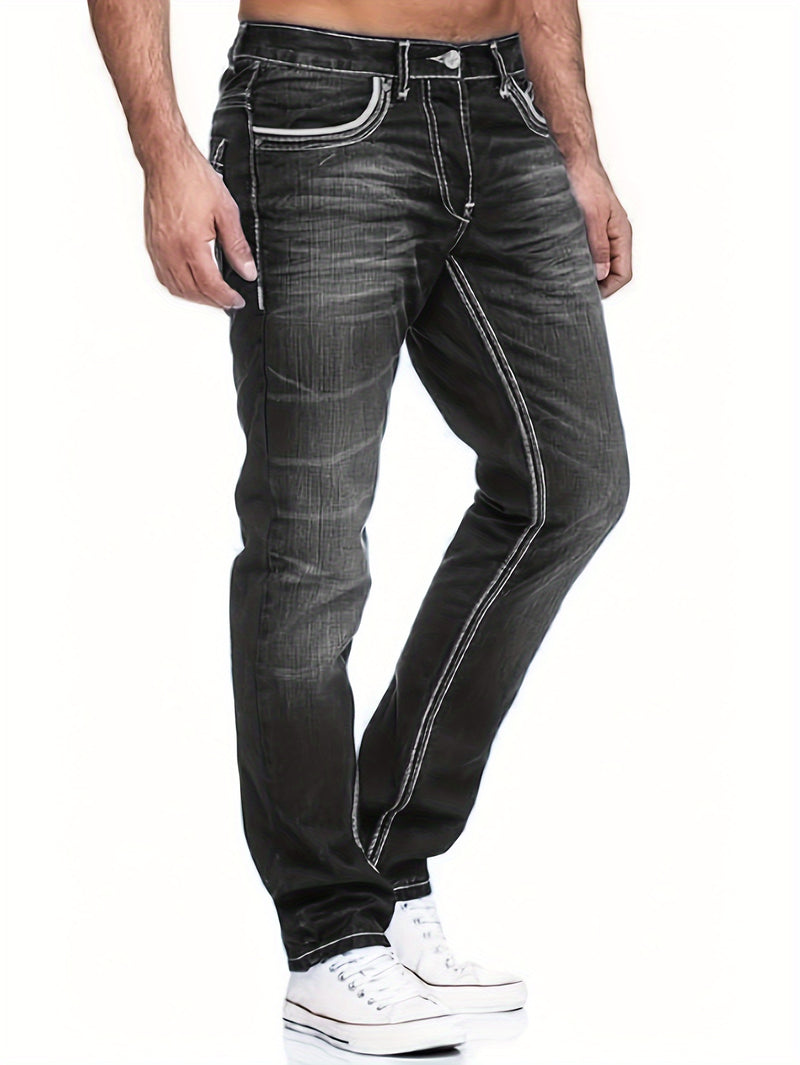 Men's Thick-thread Washed Denim Jeans.