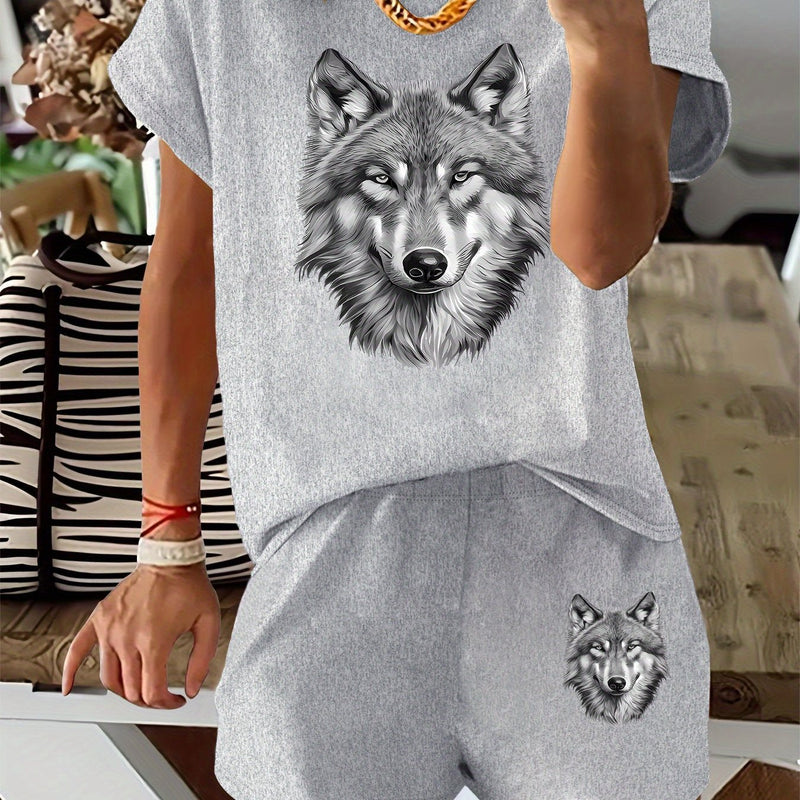 Women's Casual Homewear Two-Piece Set Consisting of a T-Shirt And Shorts.