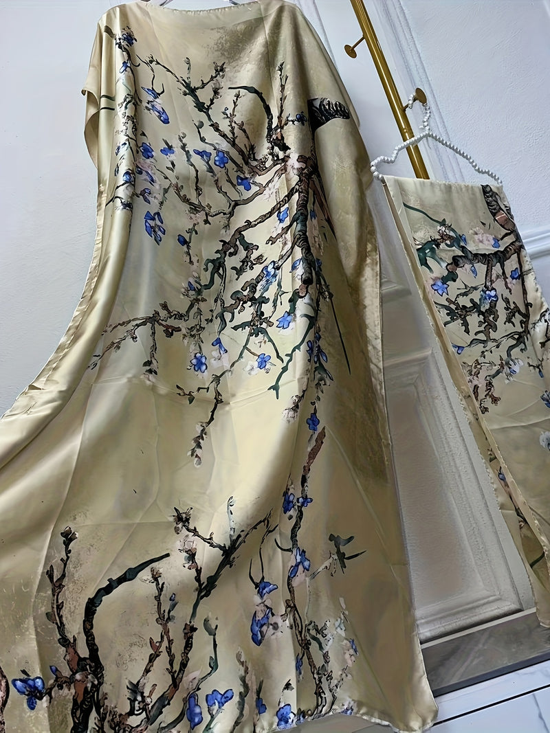 Women’s Tree Print Crew Neck Kaftan Dress.