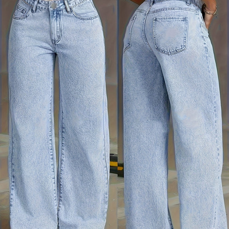 Women's Mid-Rise Wide-Leg Jeans with Elastic Back Waistband.
