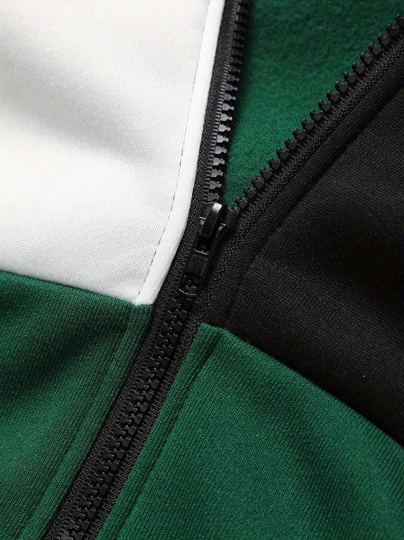 Men's Autumn And Winter Zip-Up Long Sleeve Sweatshirt And Long Pants Set.