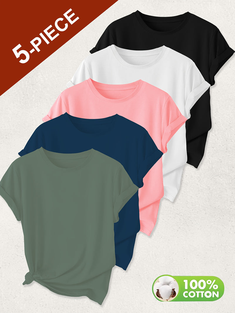 5pcs Women’s Solid Color Pure T-Shirts.
