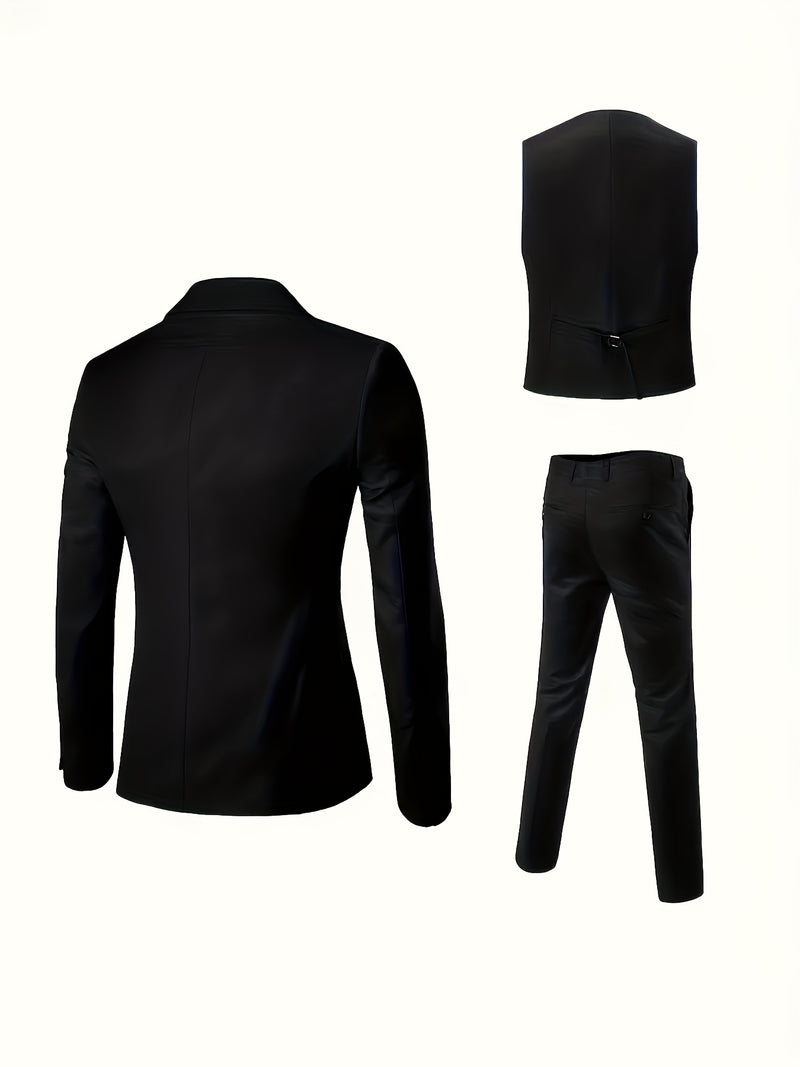 Men's 3pcs Suit Set, Including a Blazer, Vest, And Trousers.