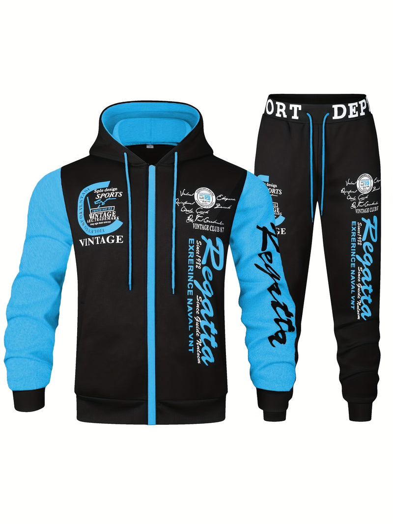 Men's Casual Sports Two-Piece Set Includes a Hooded Sweatshirt And Pants.